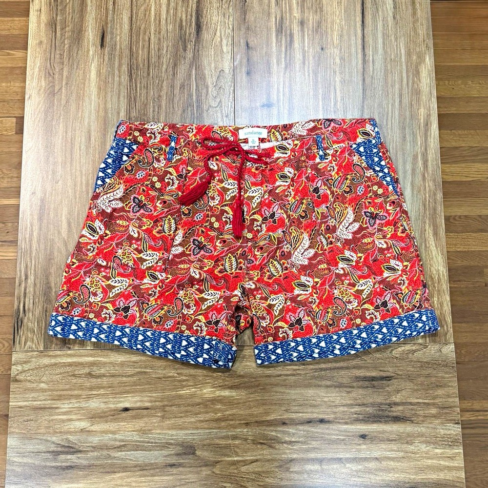 Sundance Catalog Kalini Red Paisley Linen Cotton Boho Peasant Shorts Sz XL